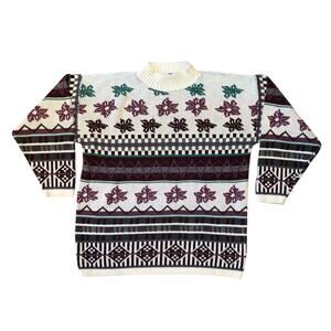 VTG Bay Point Threads LS Mock Turtleneck Sweater, Purple, Green, Cream, Sz Med